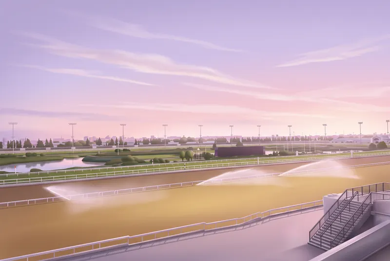 Woodbine racetrack at sunrise from the grandstand